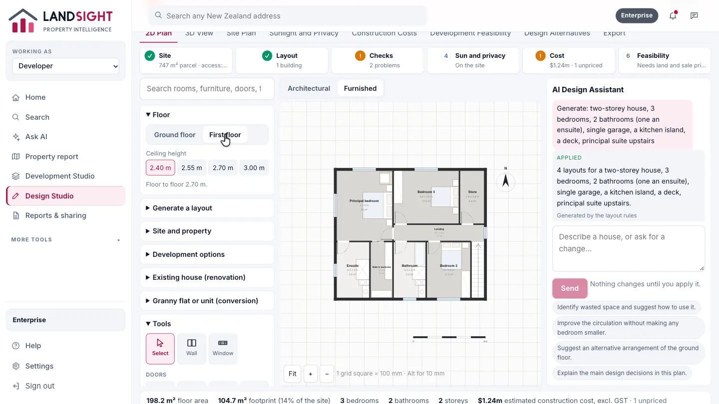 Step 5: Move between floors. Choose Ground floor or First floor.