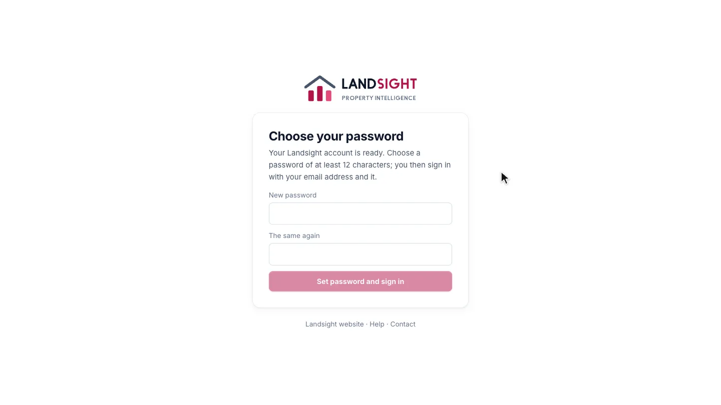 Step 5: Choose your password. When your account is ready you are emailed an invitation. Its link opens Choose your password: pick one of at least 12 characters. The link works once, for 7 days.