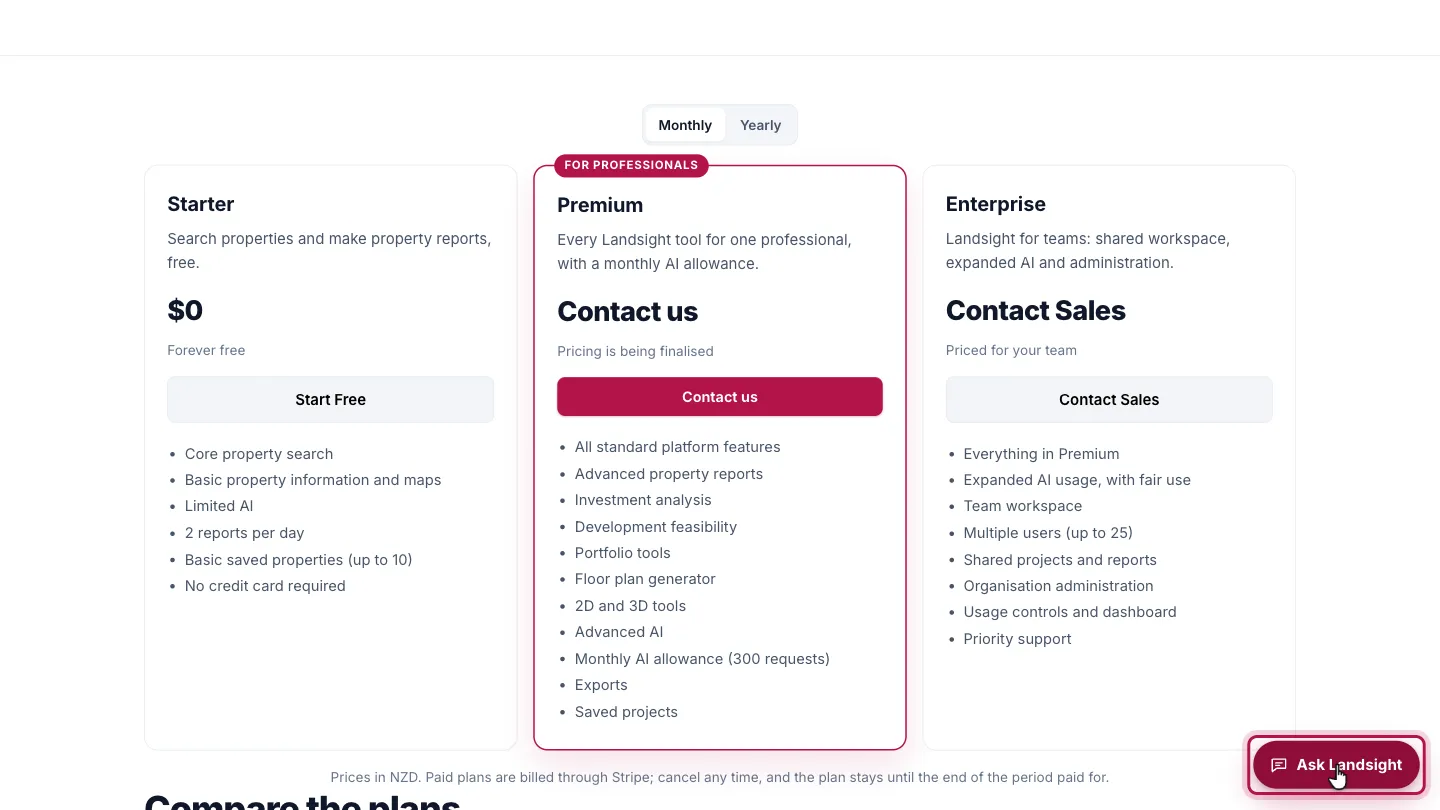 Step 1: Ask Landsight. Choose Ask Landsight in the corner of any page of the website. It knows the features, plans and prices, and these guides.