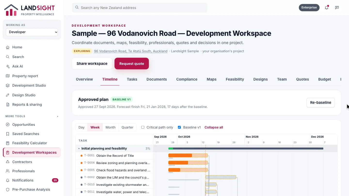 Step 1: The programme. Every development gets a programme, generated for how the site will be built, and approved as the baseline.