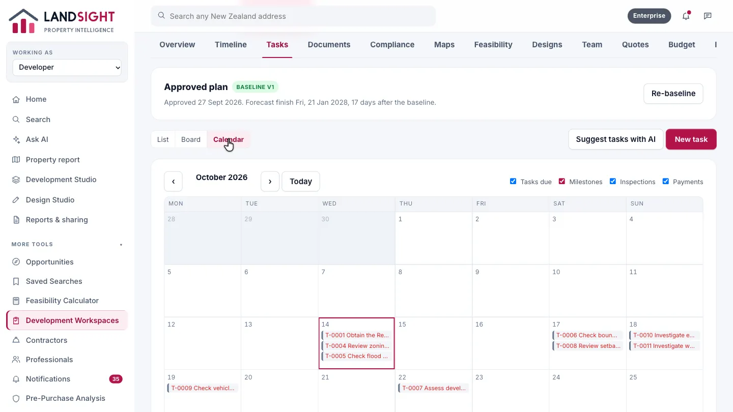 Step 7: Calendar. The calendar lays out the month ahead, task by task.