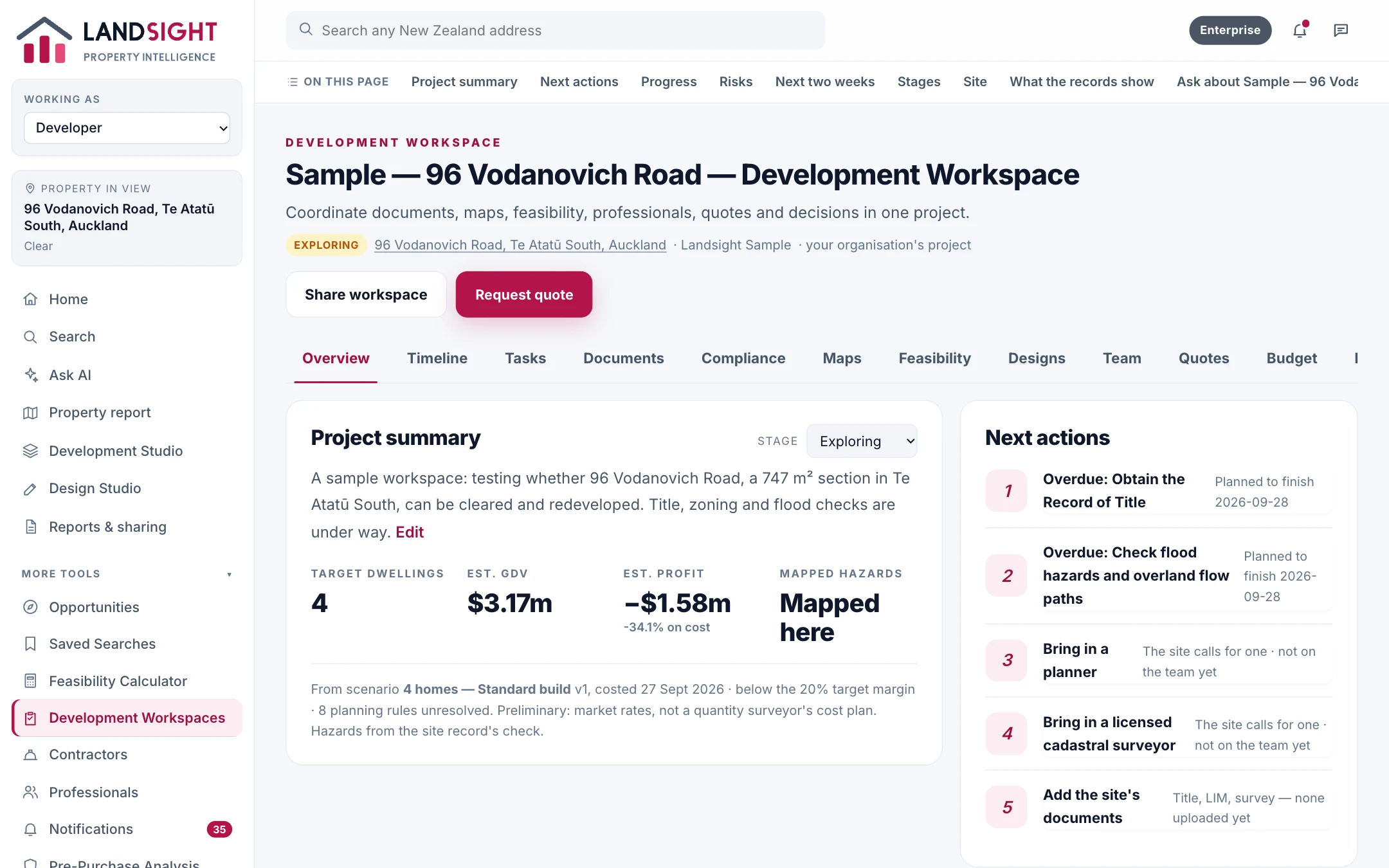 The development workspace for 96 Vodanovich Road, Te Atatū South